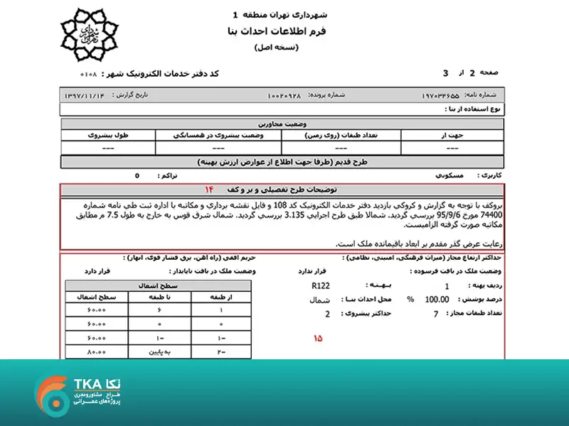 اطلاعات سطح اشغال در دستور نقشه