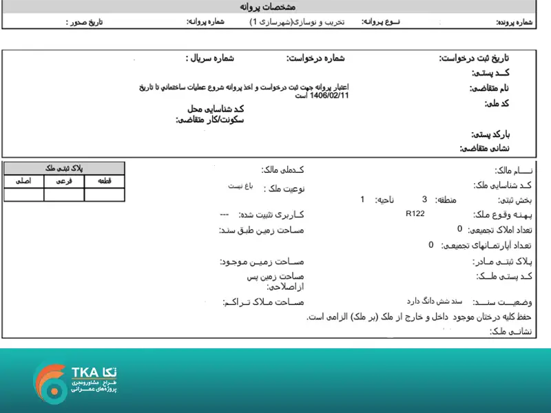 نمونه پروانه شهرسازی